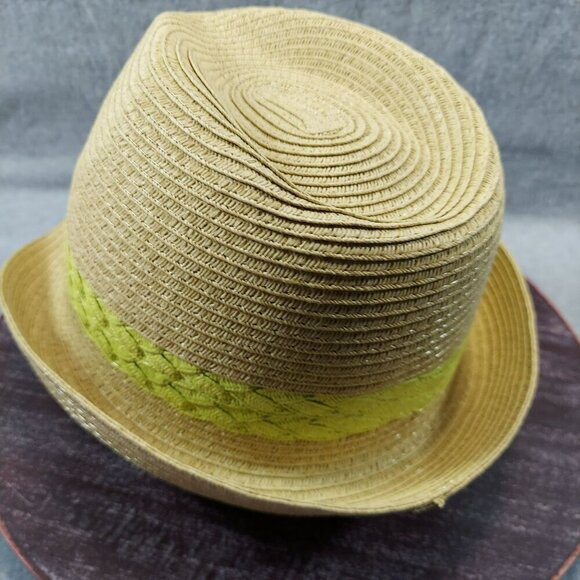 Tan Straw Fedora Hat W/ Green Braided Band Lightweight Summer Style One Size Fit - Picture 4 of 6
